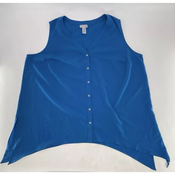 Catherines Plus Size Blue Chiffon Asymmetrical Hem Sleeveless Blouse Size 3x - Picture 5 of 7